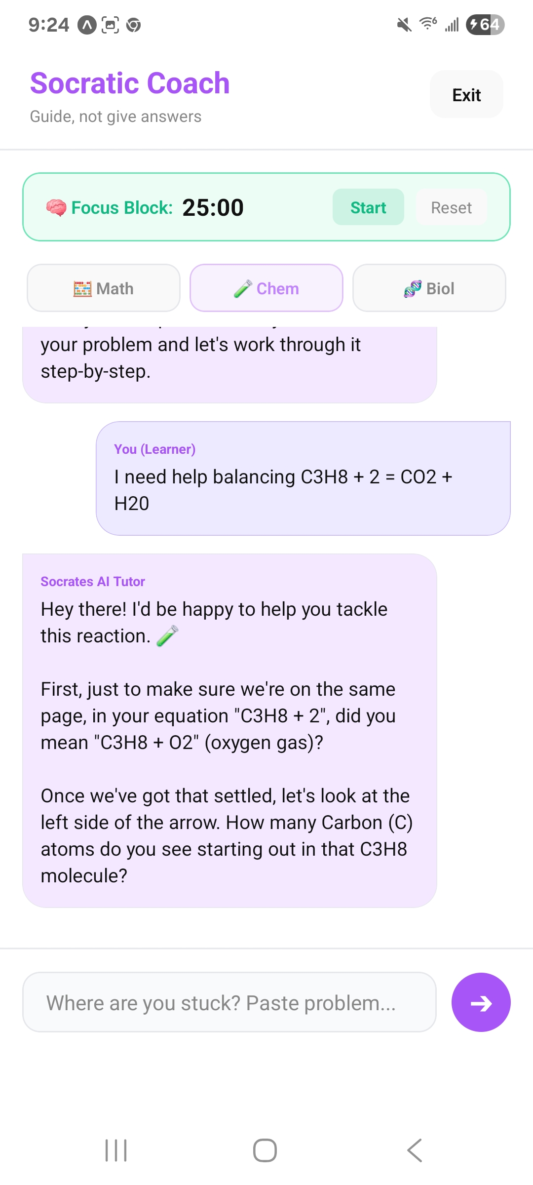 Socratic Coach chemistry help in Lunlil